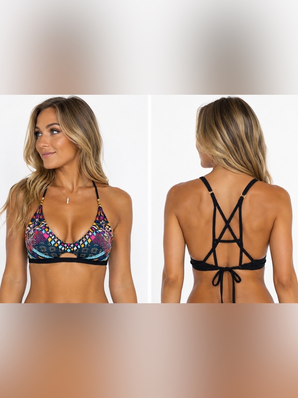 Colorful Geometric Cutout Bikini Top | Strappy Back | SIZE MEDIUM 🔥 Time and Tru